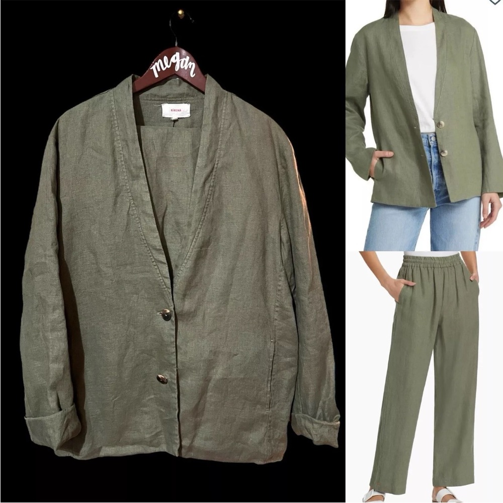 $646 Xerina XL Set Blazer And Pants 100% Linen Layla Jacket Atticus Pants Mossy